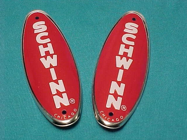 2 NOS Vintage Red Schwinn Stingray BMX bicycle head badge nameplate Emblems 2 NOS Vintage Red Schwinn Stingray BMX bicycle head badge nameplate Emblems