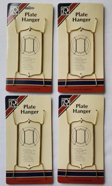 Lot of 4 BRASS Decorative Plate Display Wall Hangers/Holders - 6.5" to 11" ~ NEW