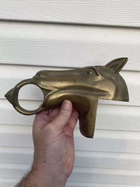 Antique Heavy Cast Brass Horse Saloon Bar Foot Rail Hitching Post Topper Finial