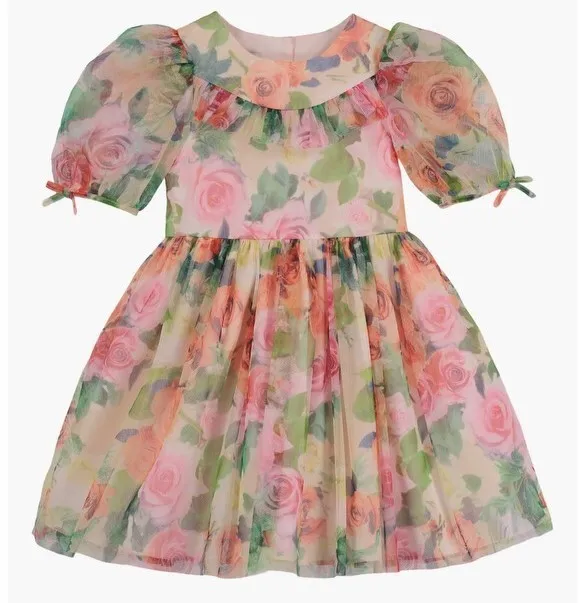 Girl's Floral Print Puff Sleeve Party Dress by Pippa & Julie size 7