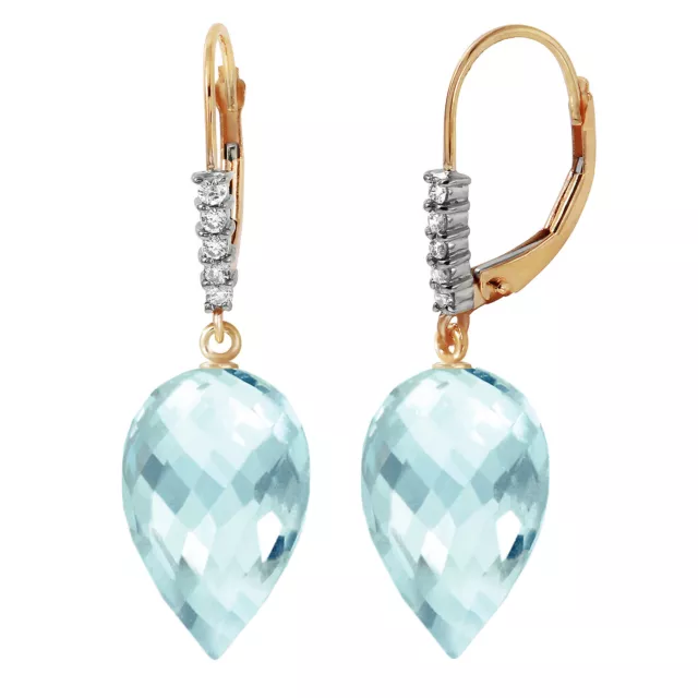 22.65 Carat 14K Solid Gold Drop Briolette Blue Topaz Diamond Earrings