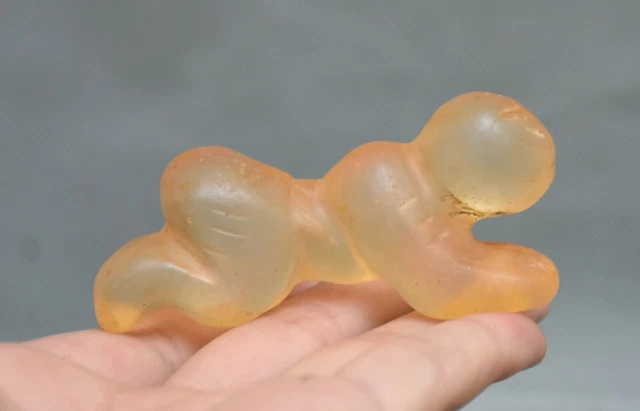 7.5CM Rare Hongshan culture Yellow Crystal Hand Carved Lying Sun God Man Statue