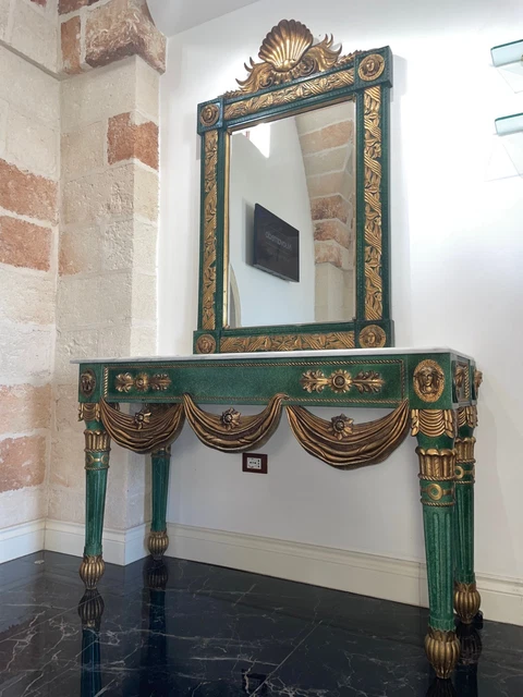 Miroir Mural Baroque Avec étagère - Style Antique Or Et Noir - 56x46 Cm - Neuf D'Italie