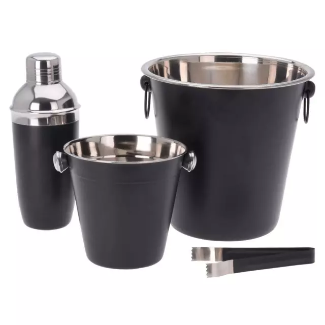 4er Set Bar-Set Edelstahl schwarz Matt Cocktail Set Kübel Behälter Sektkühler