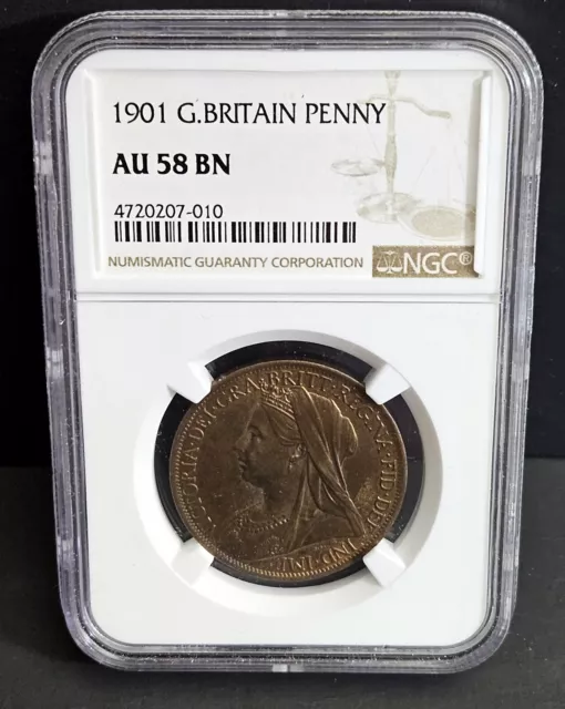 Great Britain - 1901 Penny NGC Graded AU-58!!