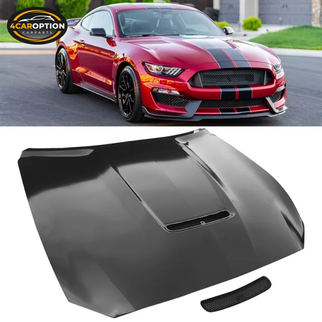 Fits 15-17 Ford Mustang 2Dr GT350 Style Front Bumper Hood Cover Aluminum