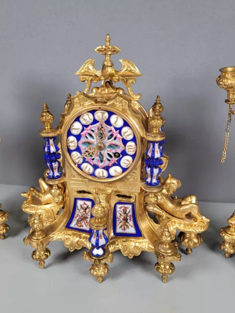 French Ormolu Mantel Clock Blue Sevres Porcelain Panels Le Roy & Fils á Paris 3