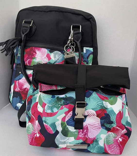 SAMANTHA BROWN To-Go Convertible Backpack & Insulated Lunch Tote Orchid Camo Set 2