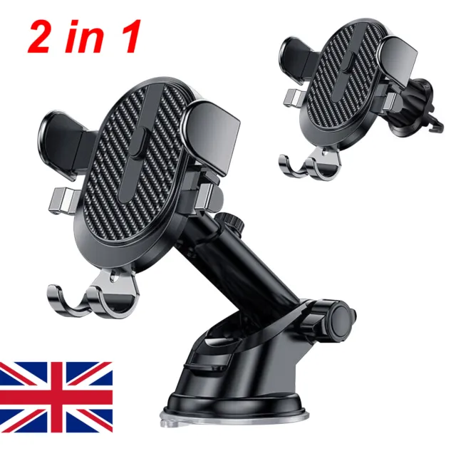 2 in 1 Car Phone Holder 360° Rotating Universal Air Vent Mount Bracket Dashboard