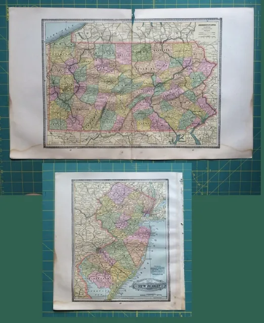 Pennsylvania Folio New Jersey  Rare Original 1885 Antique Crams World Atlas Maps