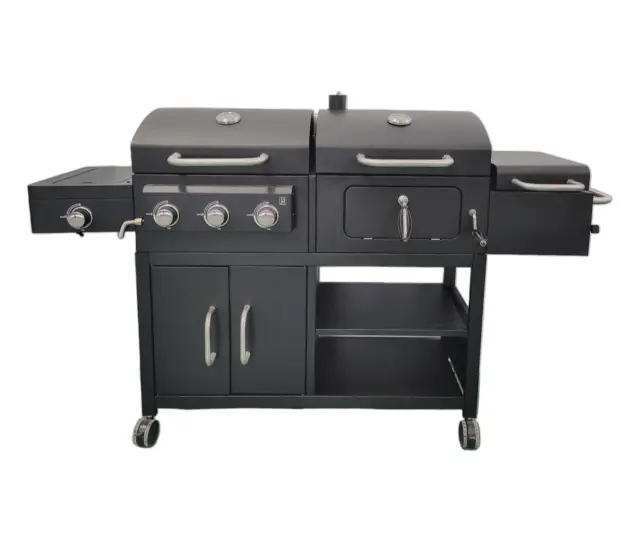 Campfire Dual Fuel 3 Burner Gas & Charcoal BBQ Grill with Smoker and Side Grill