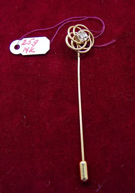 14k Gold With Diamond Love Knot Antique Stick Pin