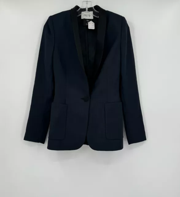 Barneys New York Pallas Womens Blue/Black Wool Tuxedo Blazer Jacket Sz 36