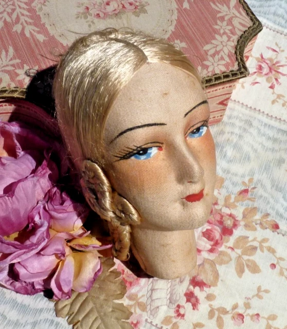 ANCIENNE TÊTE DE poupée de boudoir,RARE,Profil visage plat,art déco