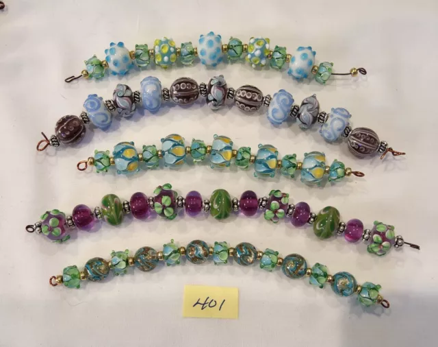 Handmade Glass Lampwork Bead Set Lot Wholesale USA Five Strands 401