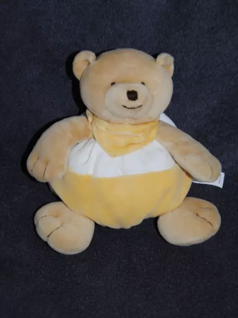 Peluche Doudou Ours Jaune Blanc NATURE Et DECOUVERTES Boule Bandana 20 Cm Hochet