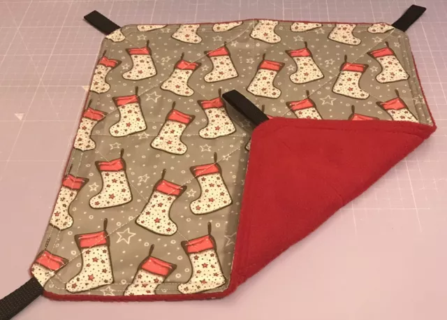 New Flat Fully Quilted Hammock For Rats+small Animals. Xmas Cotton + Red Fleece