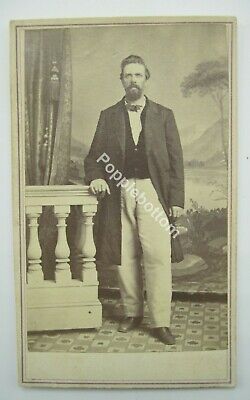 Civil War Era CDV Photo with 2 Cent Tax Stamp Handsome Man Long Coat E2