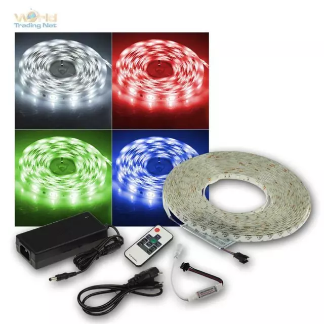 (7€/m) RGB LED-Strip 5m Set mit Funk-Fernbedienung, Lichtband flexibel Leiste