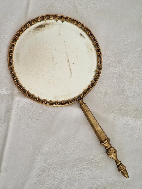Miroir Ancien De Courtoisie, Joli Petit Modèle En Laiton Doré, Feuillages.