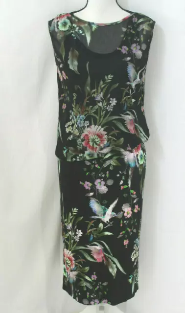 FUZZI $595 Womens Black Multicolor Floral Sleeveless Blouson Dress M NWT FLAW