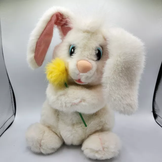 Vtg Applause White Easter Bunny Rabbit Plush with Dandelion 11” Blue Eyes