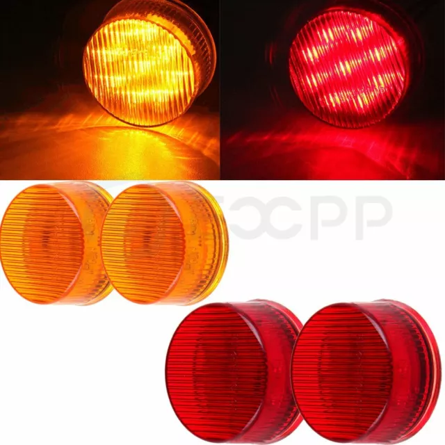 2 Red + 2 Amber Round 2" Side Marker Lights Clearance 9 LED Truck Trailer Lamp