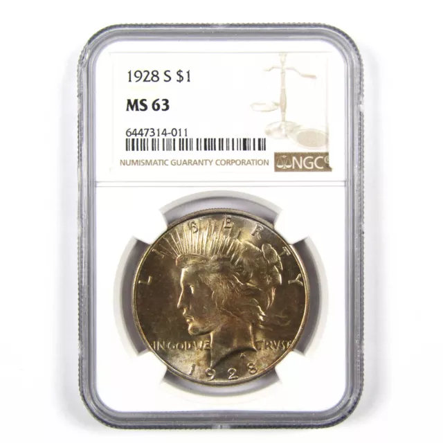 1928 S Peace Dollar MS 63 NGC 90% Silver $1 Uncirculated SKU:I7636