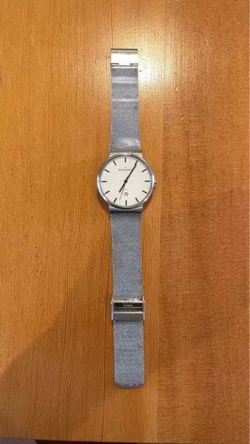 junk SKAGEN SKW6052 Quartz Men's Wrist Watch dial collar white band silver