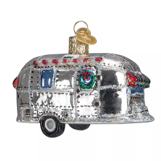 Old World Christmas Vintage Travel Trailer Glass Ornament 46053 FREE BOX New