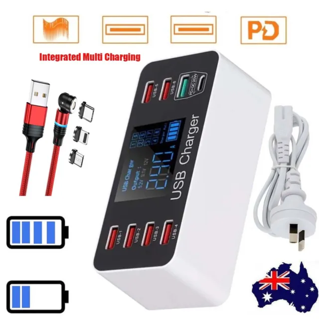 Fast Charging Type C USB Charger Station Desktop Multiple Hub 8 Port LCD Display