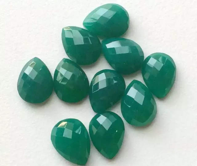 8x12mm Grün Onyx Facettiert Birne Cabochons, Rose Schnitt Cabochons