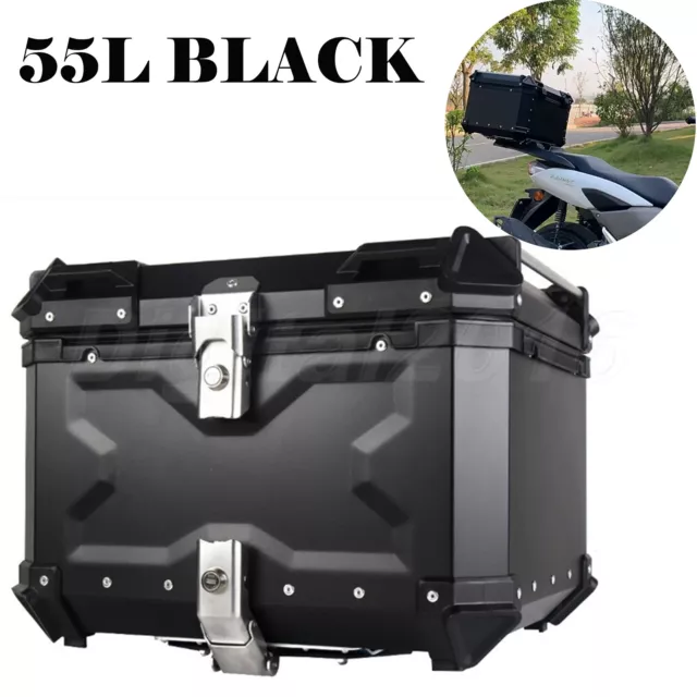 55L Motorcycle Rear Top Box Luggage Black Aluminium Alloy Tail Carrier Tool Case