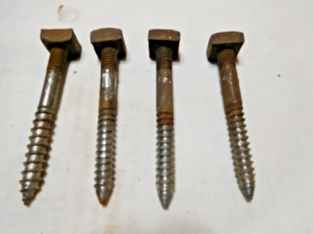 Antique ~ Salvage ~Four Lag Bolts with Square Nuts Machine Thread     #3474