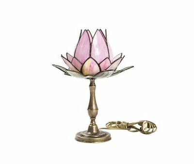 Lampada da tavolo abat-jour con base in ottone e vetro tiffany tulipano rosa