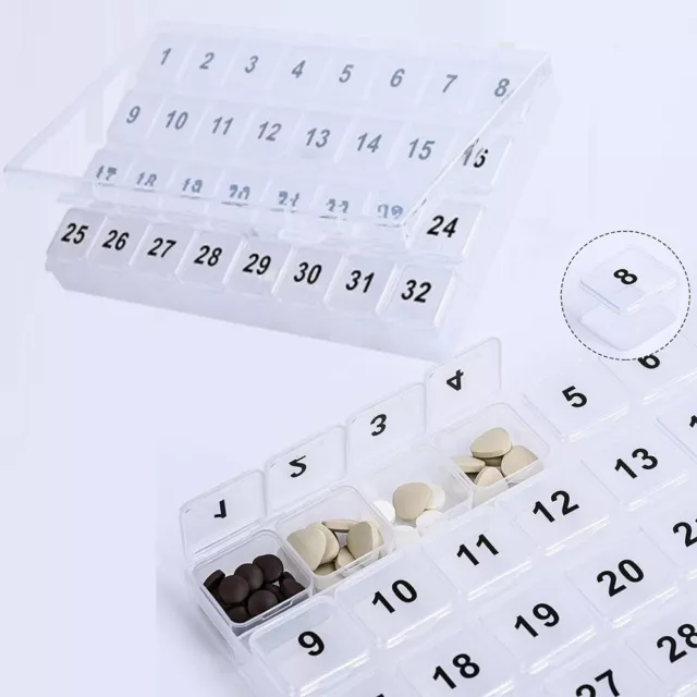 Portable 32 Grid Pill Organizer Box Pill Storage Box  Monthly Medication Plan