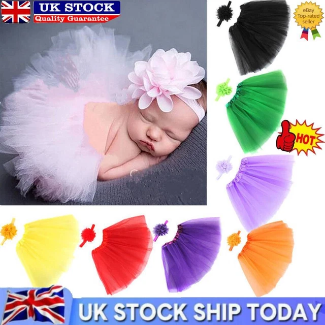 Newborn Baby Girls Tutu Skirt & Headband Boutique Photoshoot Prop Outfit Set -UK