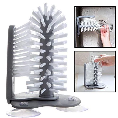 Water Bottle Cleaning Brush Glass Cup Washer with Suction Base Bristle Brush