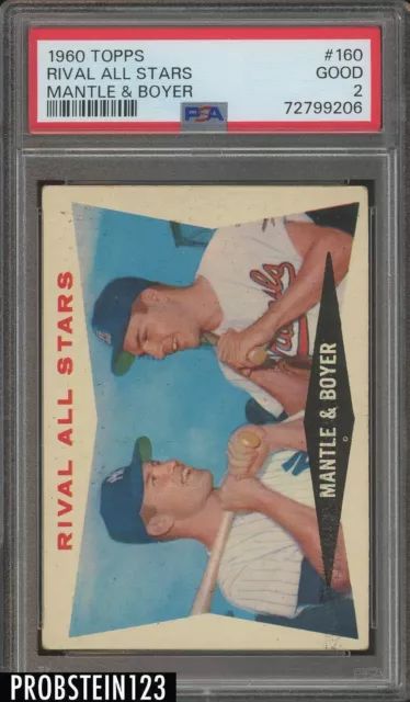 1960 Topps #160 Rival All Stars Mickey Mantle HOF Ken Boyer PSA 2 GOOD 1960 Topps #160 Rival All Stars Mickey Mantle HOF Ken Boyer PSA 2 GOOD