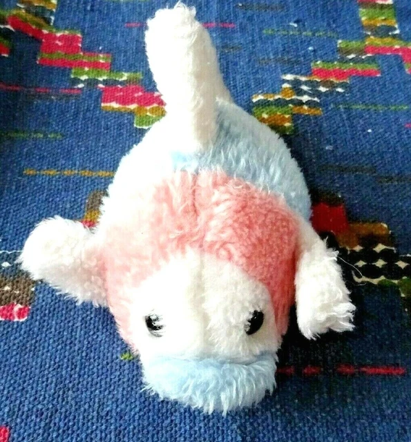 Lb/ Doudou Peluche Grelot Vintage Nounours Dauphin Bleu Rose Blanc 22 Cm  Tbe