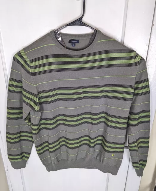 Burberry London Pure Soft Merino Wool Striped Sweater Italy Made Gray Green  XL