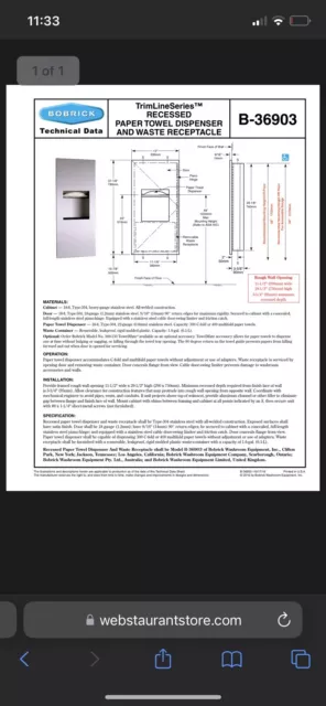 Bobrick 36903 Trimline Recessed Paper Towel