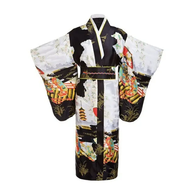 Japanese Women Kimono Yukata Obi Flower Long Dress Traditional Costume Clothes