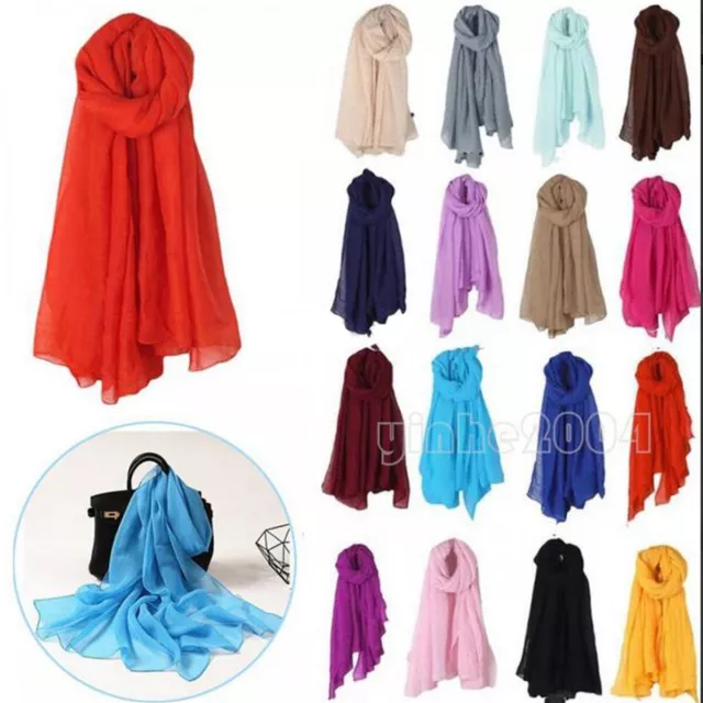 Long Soft Chiffon Scarf Plain Sheer Wrap Shawl Women Large Stole Neck Scarves