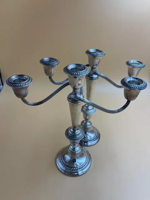 Pair of Gorham Sterling 809/1 Three Arm Candelabra Candlestick 13" Long