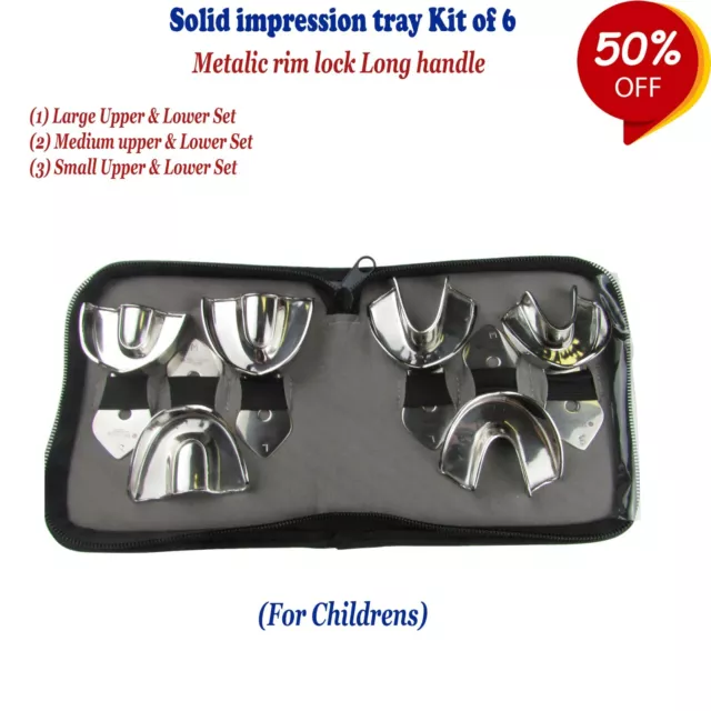 Dental Metalic Rim-Lock Impression Trays Long handle with Pouch- For Childrens