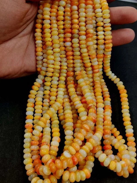 1 brin AAA jaune opale lisse plaine opale rondelle 7-8mm perles de pierres...