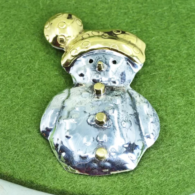 Vintage Mexican two tone sterling silver handmade brooch pendant, 925 snowman