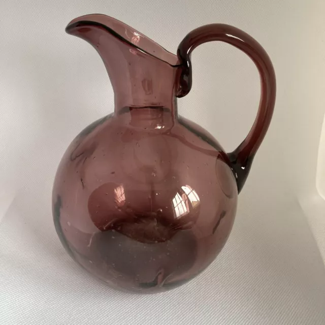 Beautiful vintage antique studio handmade glass jug vase mauve