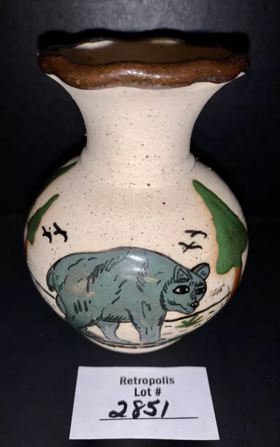Tonala Mexican Pottery Small Bear VASE signed C.O. Mexico